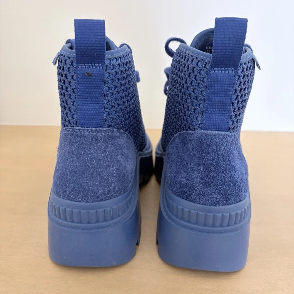 Tory Burch Camp‎ Sneaker Boot Blue Suede Canvas Lace Up Boots Size 6.5 Luxury